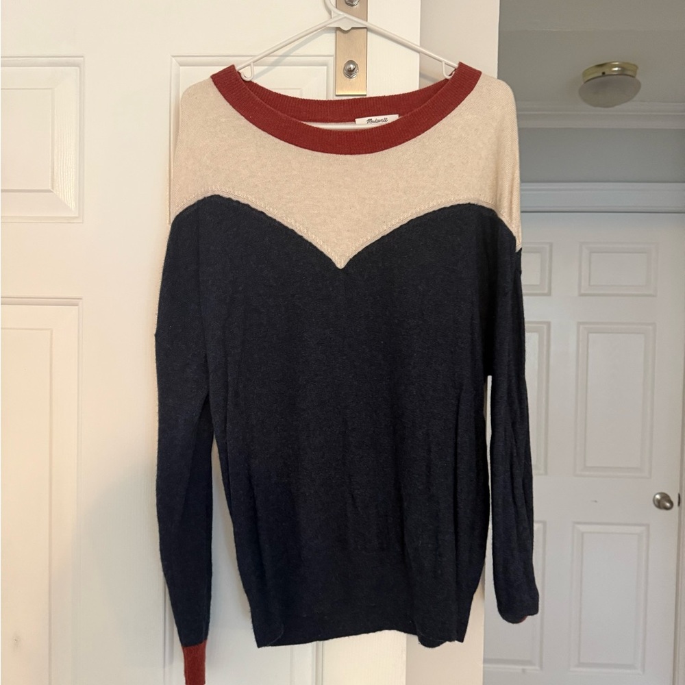 Madewell Navy, Cream & Rust Colorblock Crewneck Sweater